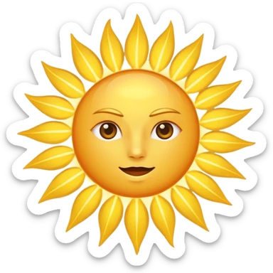 A large, bright sun, with an intense yellow center and golden rays surrounding it, illuminated and vibrant. Take your eyes and mouth away. sticker