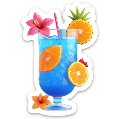 blue tropical cocktail with hibiscus and pineapple garnishes sticker