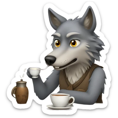 wolf drinking tea sticker