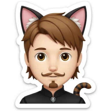 white boy with cat tail with goatee hair and cat ears with brown hair and anime features sticker