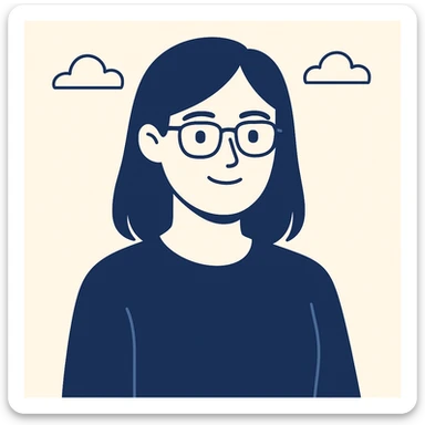 a black-haired woman wearing glasses, clean modern illustration style sticker