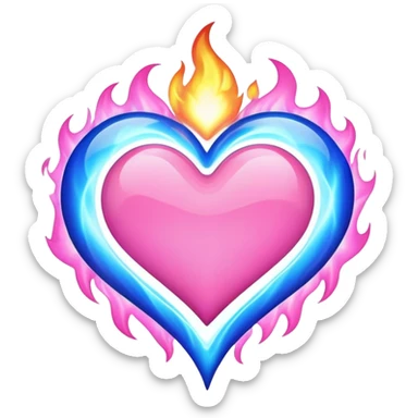 Pink heart with blue flames  sticker