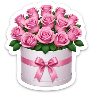 bouquet of pink 15 roses in a round white box sticker