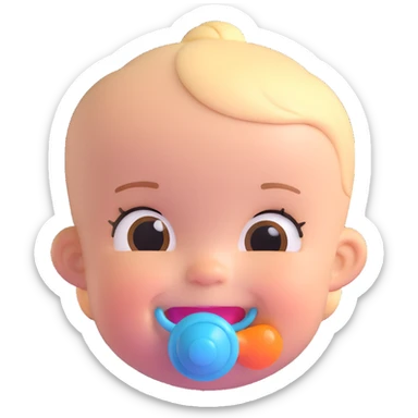 smiling baby girl with a pacifier sticker