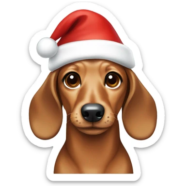 a light brown dachshund with a white cozy Santa hat sticker