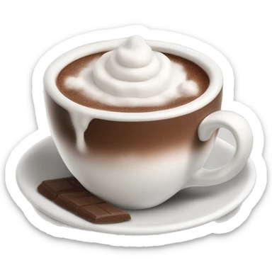 A steaming cup of hot chocolate with whipped cream and marshmallows sticker