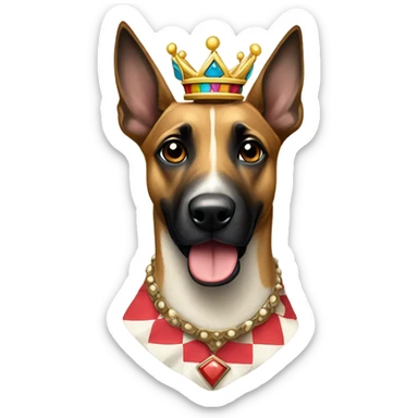 A malinois harlequin dress color with a crown on his head sticker