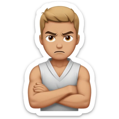 guy with crossed arms around neck angry sticker