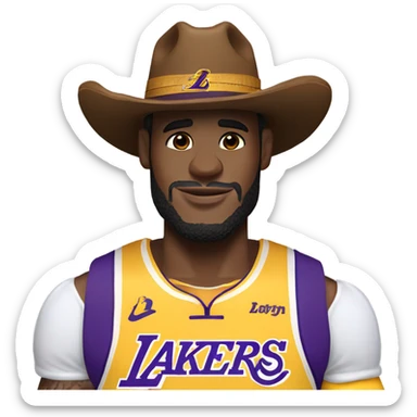 LeBron James wearing a Lakers jersey and cowboy hat  sticker