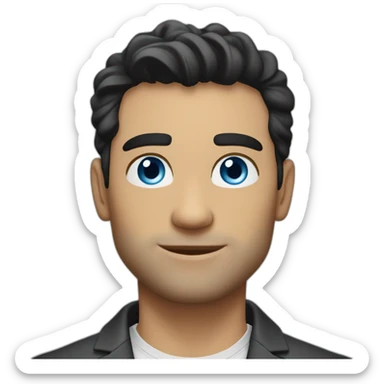 man, blue eyes, 30 year old, caucasian, black hair, blazer, t-shirt, good looking sticker