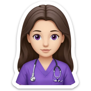 pretty brunette nurse with long hair in purple scrubs sticker