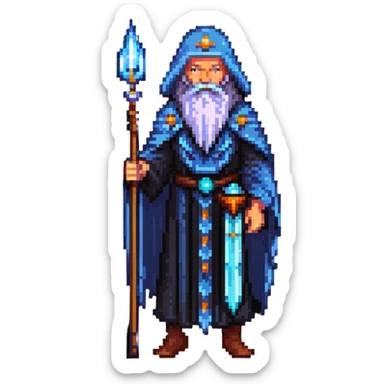 wise elder with galaxy beard and cosmic staff sticker