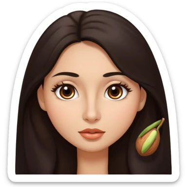 morena, olhos mais rasgados, cabelo liso e comprido, mais volumoso sinal em forma de circulo do lado direito da bochecha, nariz grande e bonito e boca menor sticker