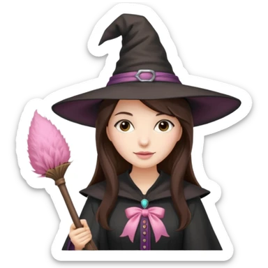 Brunette long hair lady qitch with soft pink broom sticker