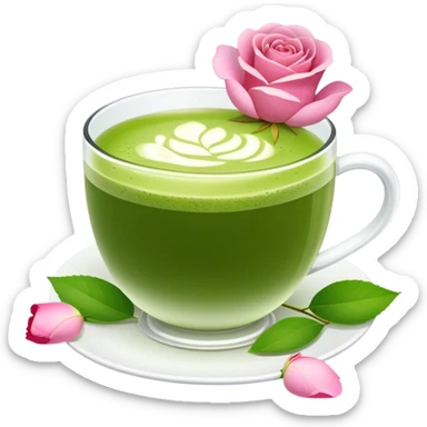 matcha tea with rose petals sticker
