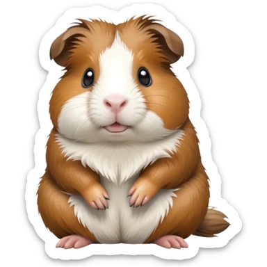 cinematic-[guinea pig]-realistic-full-body-sitting-emoji,-tiny-paws-tucked-close,-head-tilted-dramatically,-fluffy-[brown and white]-fur,-simplified-yet-realistic-focused-features,-highly-detailed,-glowing-with-an-almost-sarcastic-glow sticker