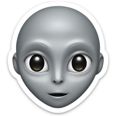 Grey alien head, almond-shaped eyes fully black with no white, slanted, pale grey skin, cartoon emoji, no background
 sticker