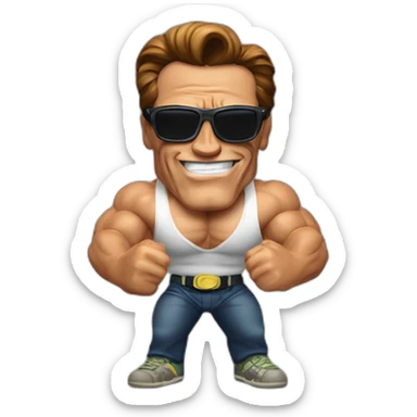 arnold schwarzenegger with muscle and tumbs up pose and sunglasses sticker