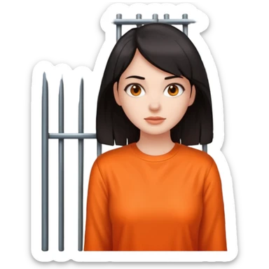 prisoner dark haired woman in orange clothing in front of bars sticker