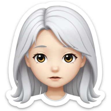 white haired girl with long hairs black eyes chibi with different emotions sticker
