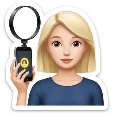 white woman filming a video on her phone with a ring light sticker