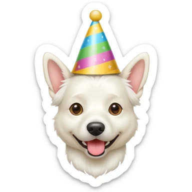A White belgian dog wearing a party hat.   sticker
