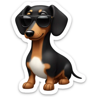 Sausage dog with long Black and Tan hair wearing sunglasses sticker