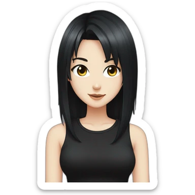 Anime+Cassandra+Goth-girl-dark-hair-black-tshirt+perfectly-centered sticker