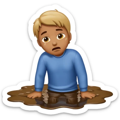 apple style emoji of a man who has fallen face down into a puddle, licking the puddle with his back up sticker