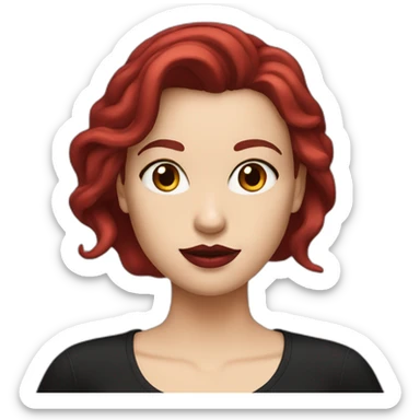 a white girl with burgundy hair and red lips in a black T-shirt sticker