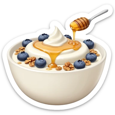 Yogurt in a bowl with granola and blueberries topped with honey drizzle sticker