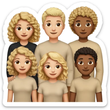 group of people  together ; men and women with brown, blonde, black hair- short hair, long hair and curly hairr wearing beige shirts aesthetic no collar, brown people, white people, black people sticker