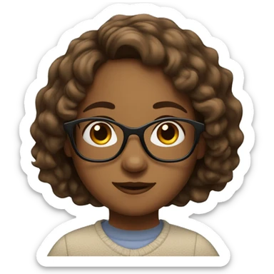 brown wavy haired girl with brown eyes and glasses sticker