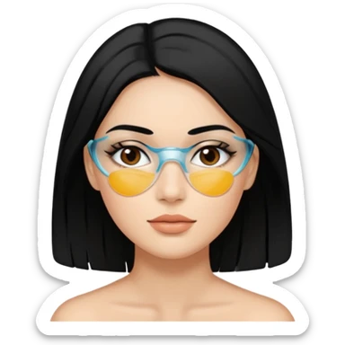 make an emoticon of a woman that has gel-like under eye patches of skincare of transparent color and make the woman slightly indian with only skintone and hair and no other such element and make the patches slightly bigger while keeping them transparent sticker