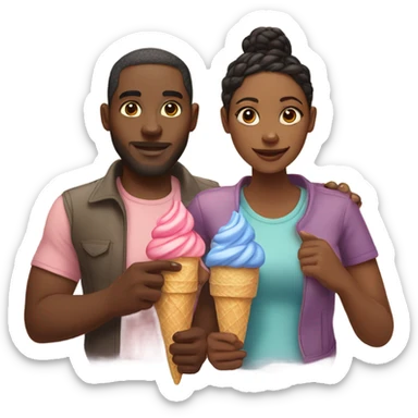 Black couple holding hands and eating ice cream sticker