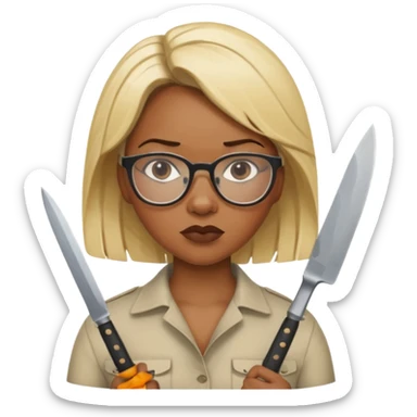 blonde black woman with glasses and knives sticker
