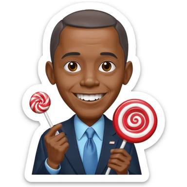 Obama with candy in his hand making a creepy smile sticker