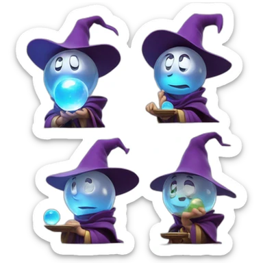 mage with thinking face holding crystal ball pixar disney 3d sticker