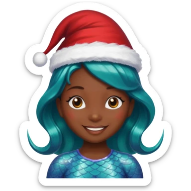 dark skin  mermaid with christmass hat sticker