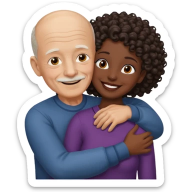  White no hiar Old man hugging dack skin curly hair woman sticker