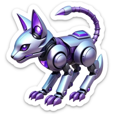  exotic iridescent silver and purple cyber-Protogen-Fakémon-Pokémon-Vernid-robot-feline-creature sticker