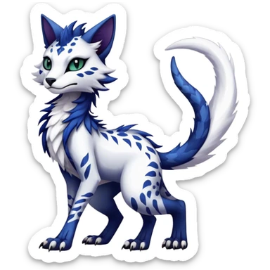 Kawaii dark edgy fantasy feline-vernid-sergal-fursona animal creature with a tufted tail full body with intricate markings.   sticker