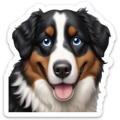 happy bernese mountain dog / australian shepherd mix (blue eyes) sticker