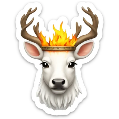 White stag with a flame crown sticker