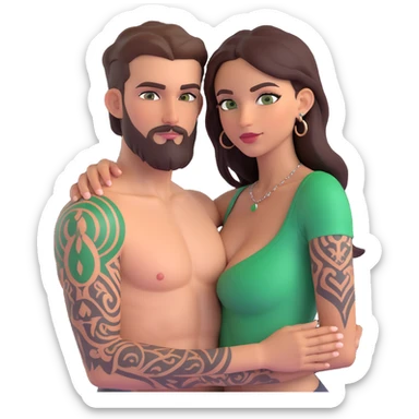 Short Brown eyed Latina woman with pierced nipples, small breasts and tattoos having sex with a tall white man with green eyes and a beard for Christmas grab booty sticker