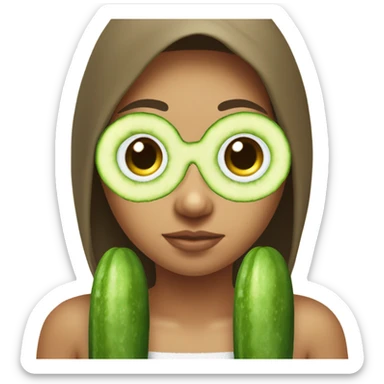 girl with cucumbers on her eyes snd towel on her chest and head sticker