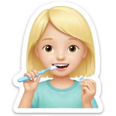 little girl brushing her teeth, pastel portrait, bright nourishing morning atmosphere, soft focus sticker