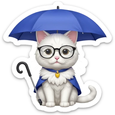 white cat with umbrella and glasses sticker