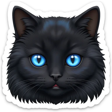 fluffy black cat face with bright blue eyes sticker