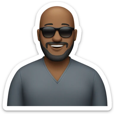 Smiling chubby bald attractive black man with full beard and sunglasses sticker